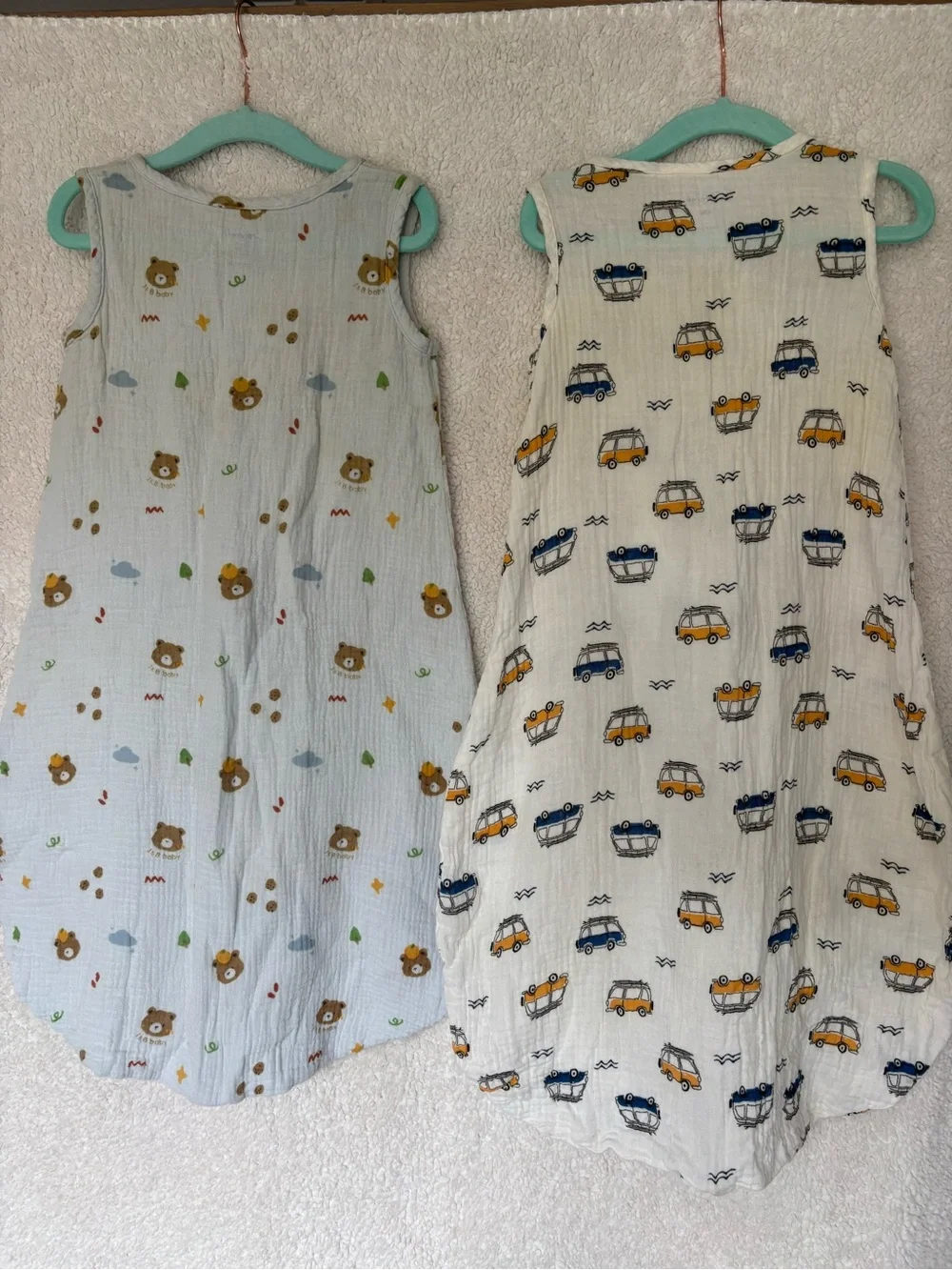 Sasomi Organic 100% Cotton Muslin Sleep Sacks Pumpkin Bear & Surf Wagon Cars 2-P